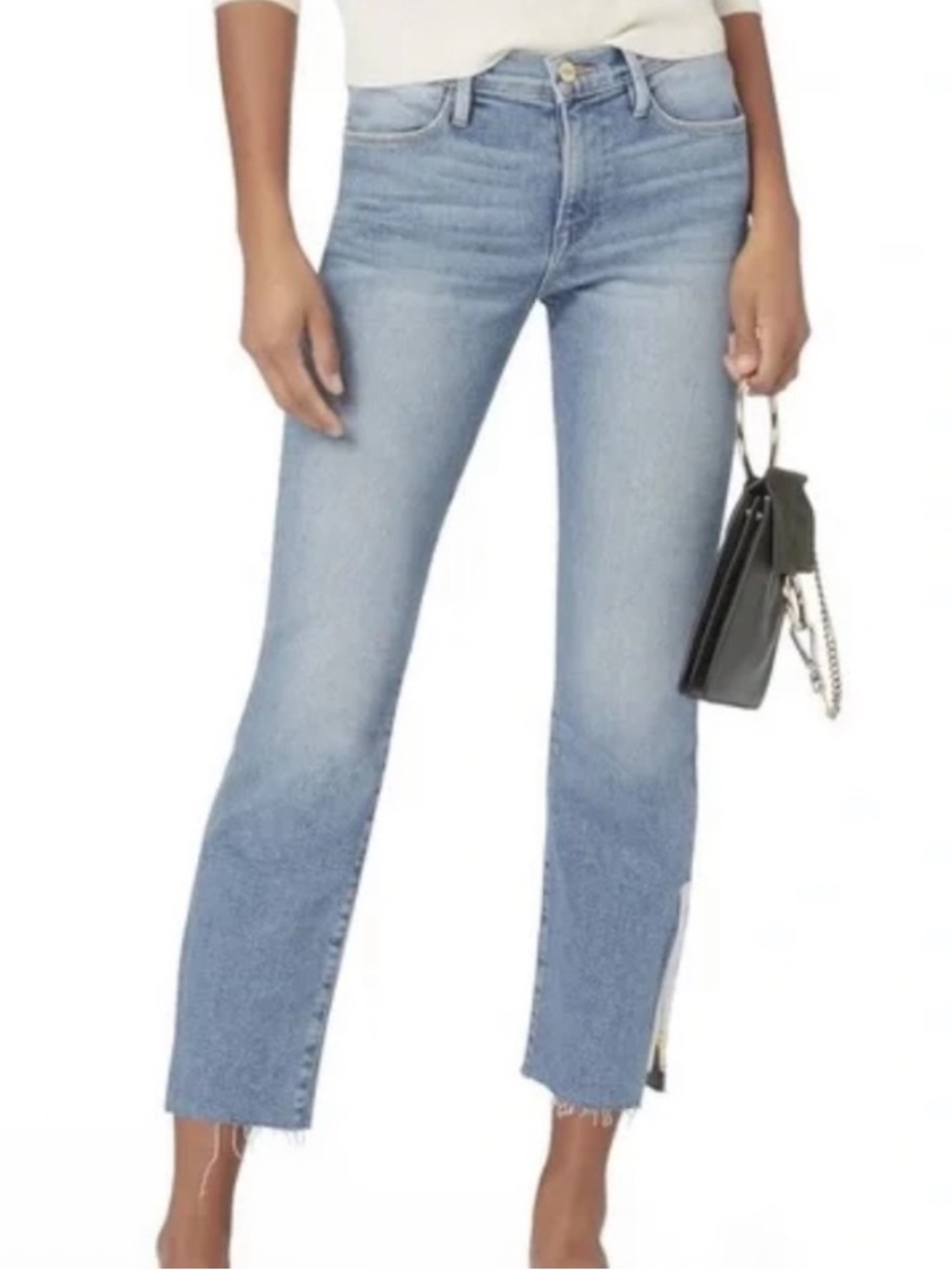 Frame denim blue le high straight white zipper ankle jeans size 26